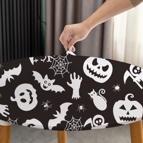 Halloween Fitted Round Tablecloth 20 Inch Set of 2 Elastic Spandex Fabric Pumpkin Ghosts