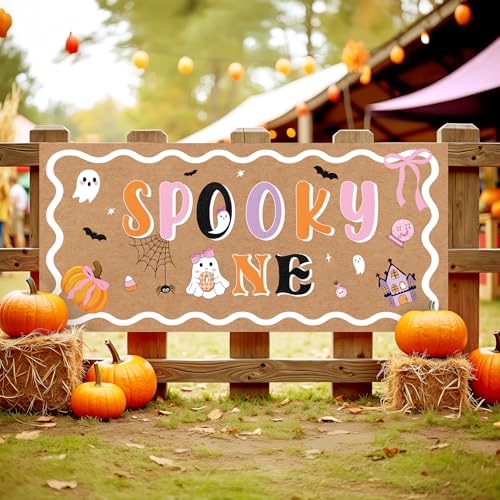 Halloween Spooky Backdrop for Birthday Party Decorations Pink Purple 47x24in
