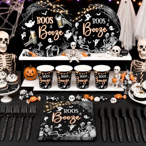 144PCS Halloween Skeleton Party Tableware Set Plates Napkins Cups Cutlery