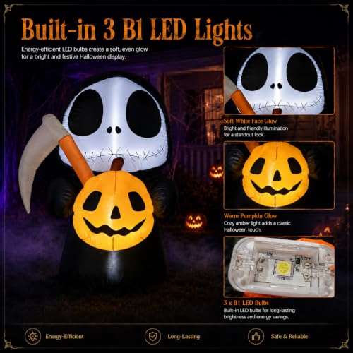 4 ft Halloween Inflatable Grim Reaper & Pumpkin Yard Decoration Outdoor Decor