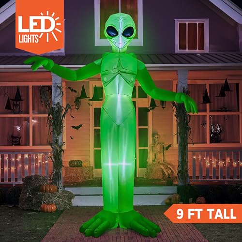 9 FT Tall Halloween Inflatable Alien Decoration with Built-in LEDs for Outdoor Yard Garden