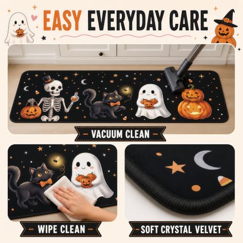 Halloween Kitchen Mat Set of 2 Non Slip Ghost Skeleton Rug - Boo