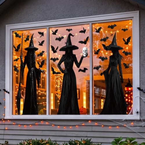 Halloween Window Clings Large Witch Silhouette Decals - Black, Spooky Decor