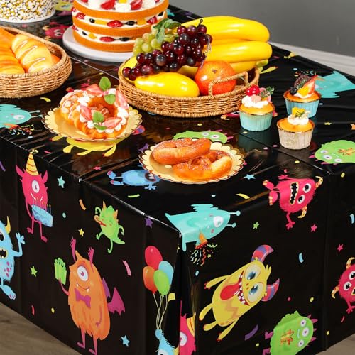 6 Pcs Monster Pattern Plastic Table Covers - 54 x 108 Inches for Kids Birthday Party - Waterproof & Disposable