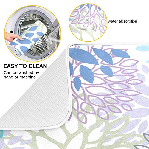 ALAZA 16 x 18 Inch Blue Grey Purple White Dahlia Dish Drying Mat Microfiber Kitchen Counter Protector