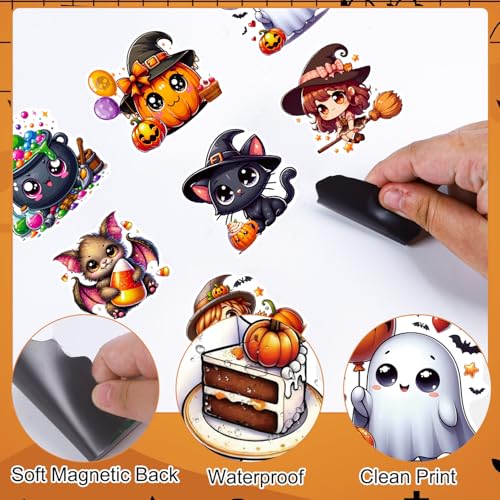 Halloween Refrigerator Magnets Set - 12 Pcs Ghost Pumpkin Bats Witches Black Cat Halloween Decor