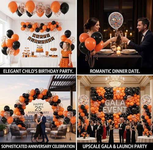 Orange Confetti Latex Balloons 12 Inch Party Decorations - 60 Pack with Ribbons