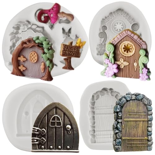 Garden Fairy Door Silicone Fondant Mold Set of 4 - Style D