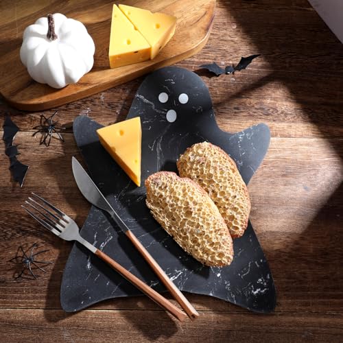 Halloween Ghost Marble Cheese Board - Black 11.8 x 9.8 Inch Serving Tray for Cheese & Appetizers