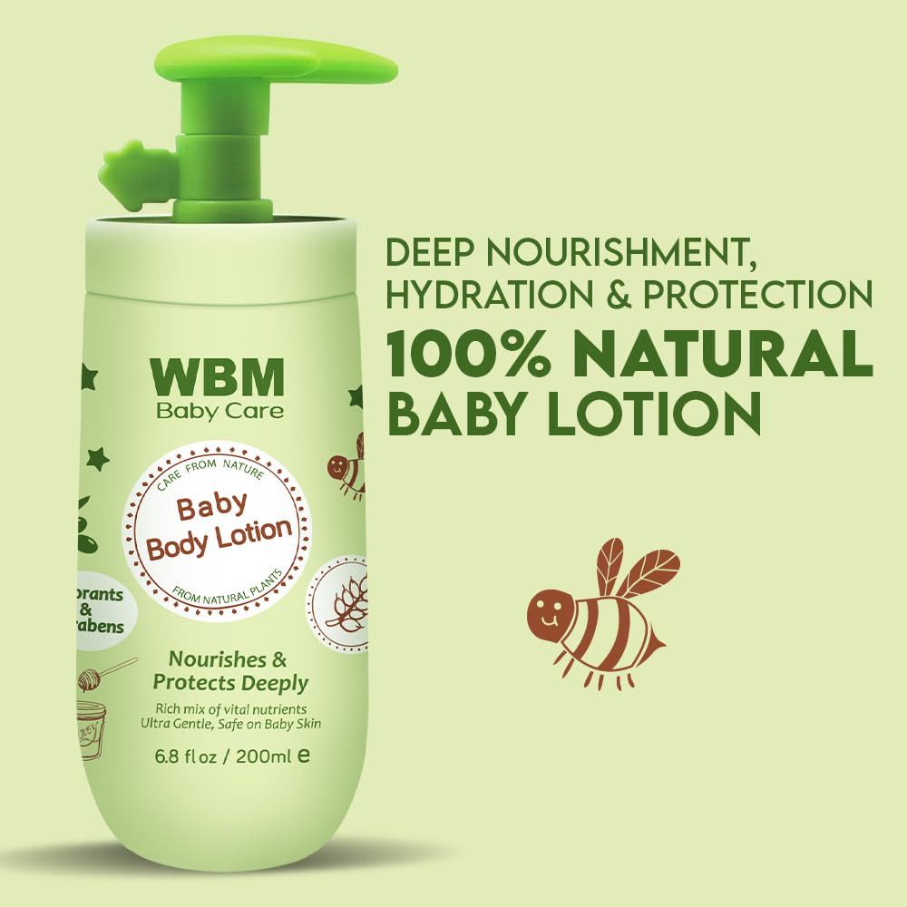 WBM Care Baby Lotion - Nourishing Face & Body Lotion with Natural Honey & Wheat Germ Oil | 6.8 oz