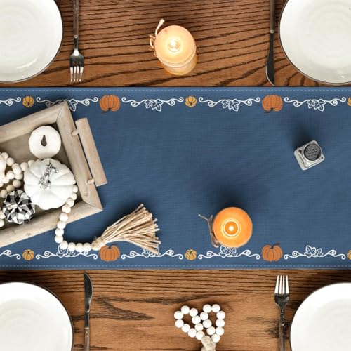 Blue 13x72 Inch Polyester Fall Table Runner for Home & Party Decor