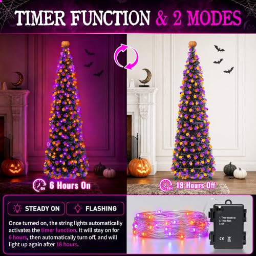 5FT Halloween Tinsel Tree with Orange Purple Lights, Collapsible Indoor Decor - Variation of THIS listing