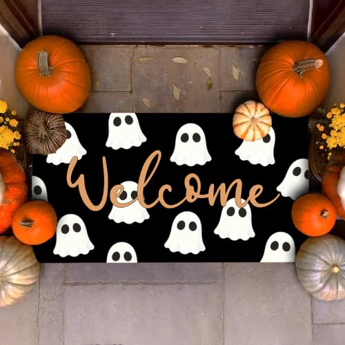 Halloween Horror Door Mat - 3D Ghost Welcome Doormat for Indoor & Outdoor Use - Cute Ghost Variation
