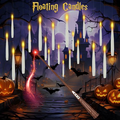10 White Floating Candles with Wand & AAA Batteries Halloween Decor - Variation of THIS Listing