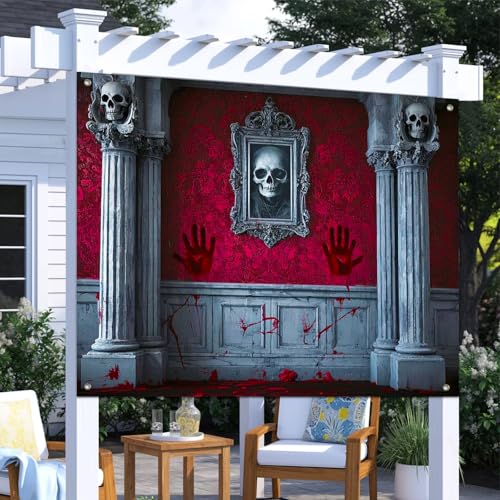 Halloween Backdrop Haunted House Moon Scene 8x6ft - Blood Stains & Gothic Decoration - Variation of THIS listing Halloween Backdrop #017