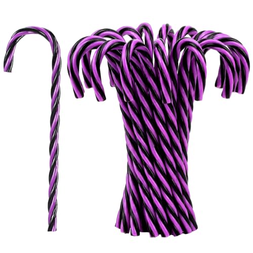 Halloween Candy Cane Ornaments Set - Black & Purple Plastic Decorations, 25 Pieces - Halloween 25