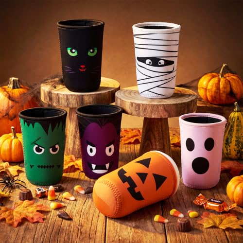 Halloween Coffee Sleeve Set - Reusable Insulators for 22-24 oz Cups - Spooky Designs