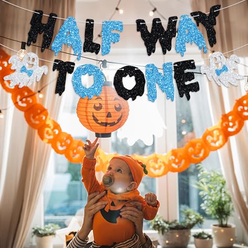 Half Year Birthday Banner Halloween Ghost Baby Shower Decorations for Boys