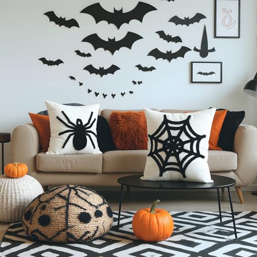 Halloween Pillow Covers 18x18 Inch Spider Web & Spider Pattern Set - Fall Decor