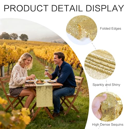 Gold Sequin Table Runners - 10 Pack Sparkly Party Table Decorations