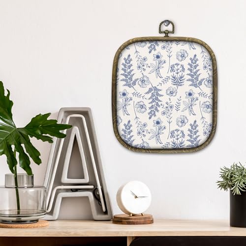 KSDUT Blue Flowers Wall Art Decor - Boho Chinoiserie Canvas Prints, Navy Blue Botanical Square Wall Decor - Variation Blueflower-7