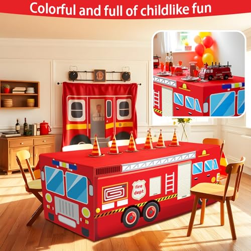 Red Fire Truck Birthday Party Tablecloth - 72x30 Inches for Kids & Firefighter Themes