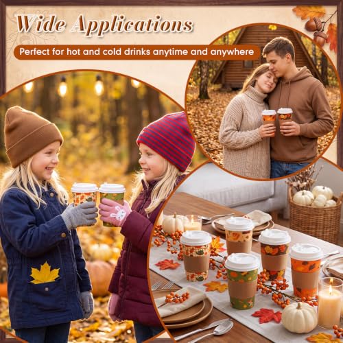 Orange Cartoon Fall 12oz Coffee Cups with Lids and Sleeves Bulk Set