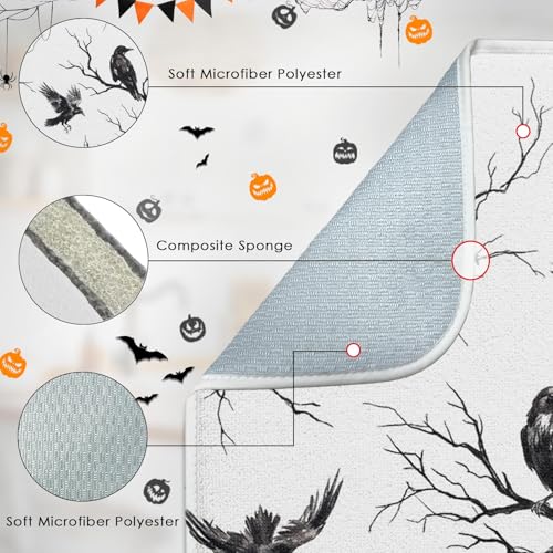 Sanwarm Absorbent Dish Drying Mat for Kitchen - Halloween Black Crow 16x18 Inches