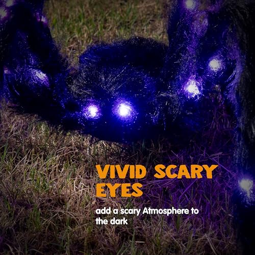 Giant Halloween Spider Lights - 5 Ft Outdoor Decor with Purple LED, Spooky Garden Props Set of 2