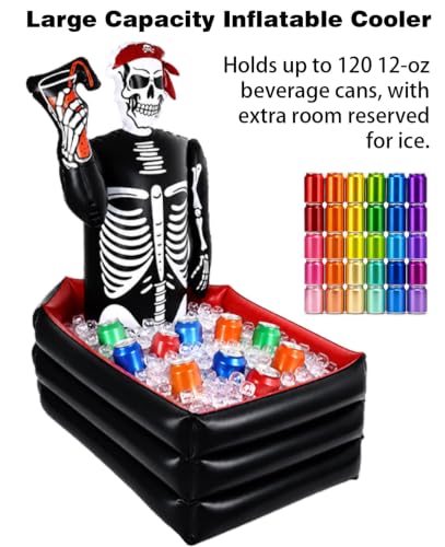 Inflatable Skeleton Coffin Cooler for Drinks - Large Halloween Party Ice Bucket