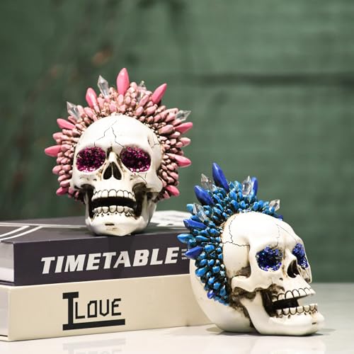 Pink Skull Head Sculpture Halloween Gothic Decor Resin Human Bone Model
