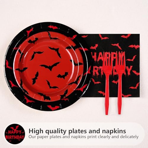 Halloween Bat Birthday Party Supplies Set - Serves 24 with Plates Napkins & Utensils - Variation: Halloween Bat Birthday