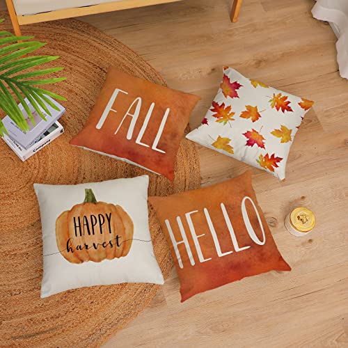 20x20 Inch Fall Pillow Cover Set of 4 Pumpkin Leaves Thanksgiving Decor