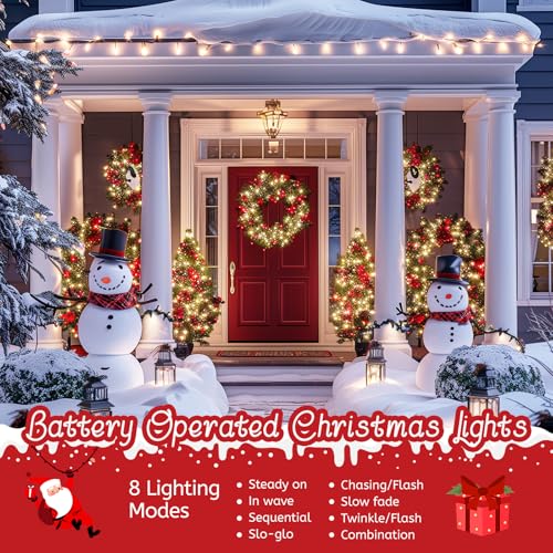 Battery Operated Christmas String Lights 4 Pack 132FT 400 LED Warm White with 8 Modes & Timer