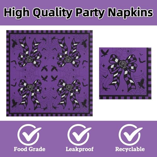 Black and Purple Disposable Party Plates and Napkins Set for 20 Guests