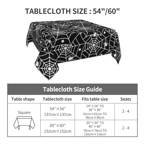 Halloween Tablecloth Square 60x60 Inch Spider Web & Stars Stain Resistant Polyester