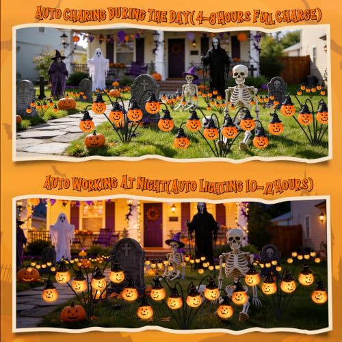 2 Pack Halloween Pumpkin Solar Lights Outdoor, Jack-o'-Lantern Decor - Variation of Pumpkin Lights / Pumpkin Lights / 2