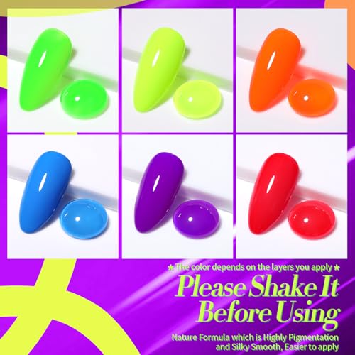 Neon Gel Nail Polish Set - Bright Rainbow Colors, Urban Vibe Variation