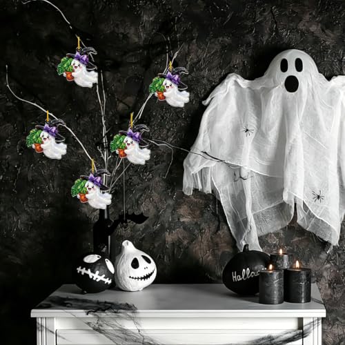 Halloween Ghost Ornament with Monstera & Witch Hat - Spooky Cute Fall Decor - Variation of This Listing