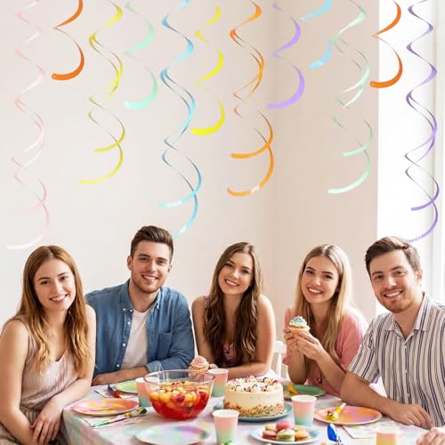 Black 30Pcs Colorful Ceiling Swirl Foil Party Decorations Hanging Streamers