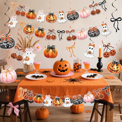 Halloween Party Decorations Bows and Pumpkins Banner - Orange Bow Halloween