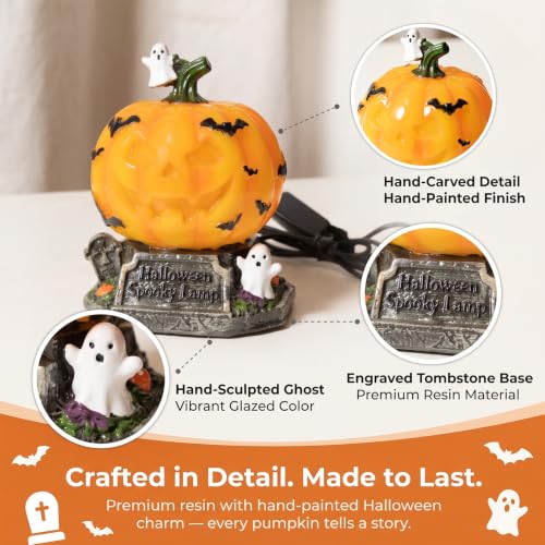 Halloween Spooky Jack-O'-Lantern LED Lamp - Little Pumpkin with Ghosts Bats Tombstone