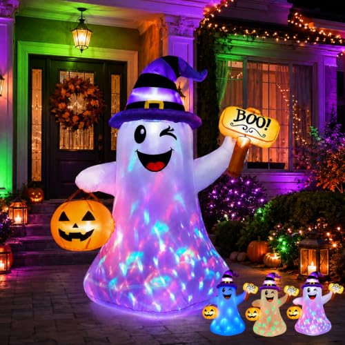 4.5 FT Halloween Ghost Inflatable with Pumpkin and LED Lights Outdoor Yard Decor