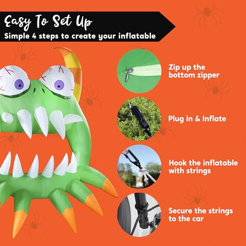 Halloween Inflatable Monster with LEDs for Yard & Car Decor - 4 ft Tall
