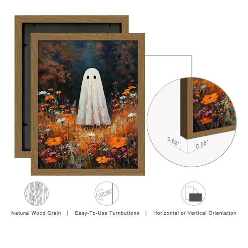 Ghost Flowers Fall Wall Art Canvas - Framed Autumn Forest Halloween Decor 8x10 Inch