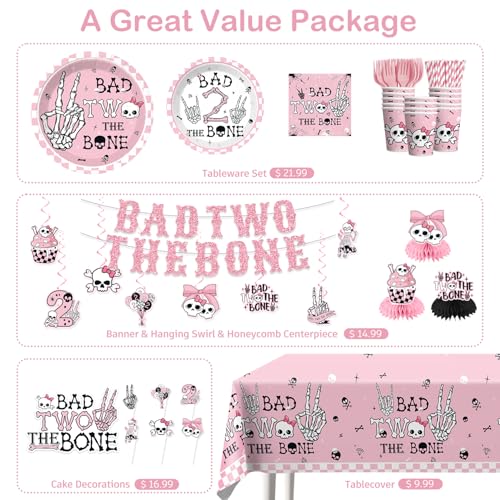 Girl Birthday Party Decorations Set with Skull Banner and Tableware - Serves 20