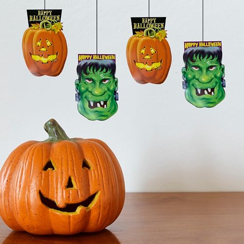 Halloween Decor Kit with Frankenstein Heads and Jack-O'-Lanterns - Spooky Hanging Decorations