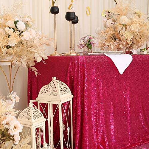 Hot Pink Sequin Tablecloth 60 x 120 Inch Fuchsia Sparkly Overlay for Wedding Party