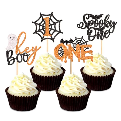 Halloween Cupcake Toppers 24Pcs Glitter Skull Picks for Spooky Party Decorations