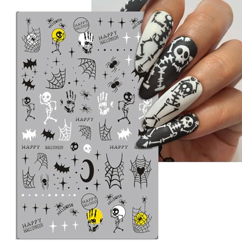 Halloween Nail Art Stickers Mix - Gradient Pumpkin Horror Mask Spider Web Design, 3D Self-Adhesive Decals, 5 Sheets